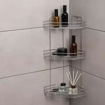 Полка для ванной угловая 3-ярусная, 20.520.552 см, хром