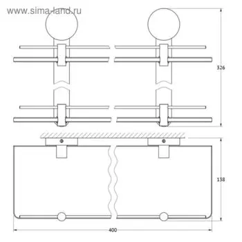 Полка двухъярусная, ширина 40 см, матовое стекло, хром