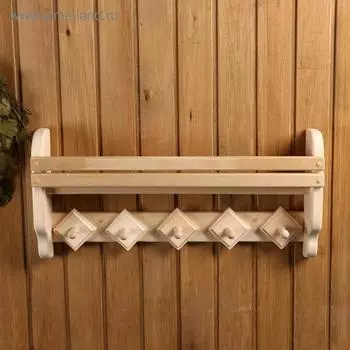 Полка из липы с держателем, 5 крючков 63×10×30см