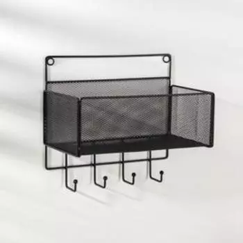 Полка на 4 крючка Доляна «Кантри», 152724 см, цвет чёрный