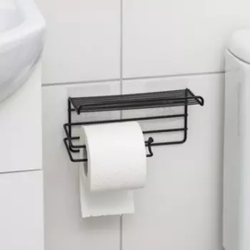 Держатель для туалетной бумаги Доляна, с полочкой, 19.59.58 см, чёрный