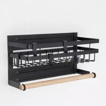 Полка для кухни, на магните, 4 крючка, чёрная