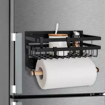 Полка для кухни, на магните, 4 крючка, чёрная