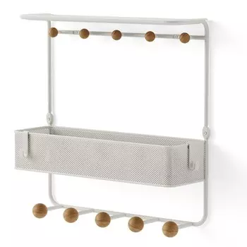 Полка настенная с крючками для аксессуаров Estique, 310320100 мм, цвет белый / натуральное дерево