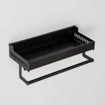 Полка с держателем для полотенец, 30×13×11 см, 4 крючка, цвет чёрный