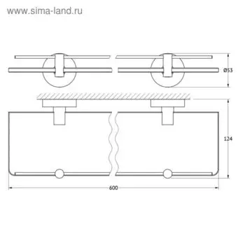 Полка с держателями, ширина 60 см, матовое стекло, хром