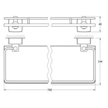 Полка с держателями, ширина 70 см, матовое стекло, хром