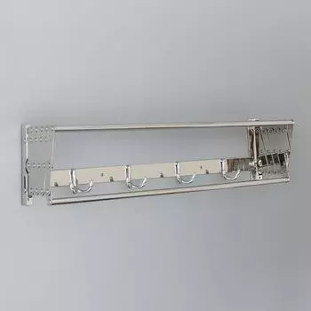 Полка выдвижная с держателем полотенец, 4 двойных крючка, 14,5×13(34)×58 см