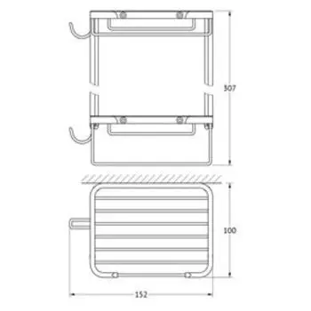 Полочка-решётка с крючками двухъярусная, размер 13 х 13 см, хром