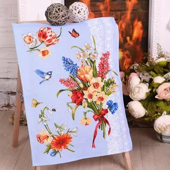 Полотенце 45х60 см, Цветы для любимых (рис.2), вафля, 170 гр/м2, хлопок 100%