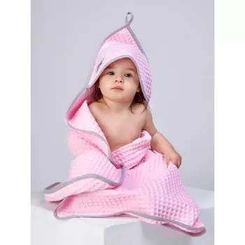 Полотенце детское вафельное с уголком AmaroBaby WAFFLE, 90х90 см, розовый.