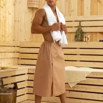 Полотенце для бани «Король бани» мужской килт, 75х150 см, 100% хлопок, ваф. полотно, бежевый