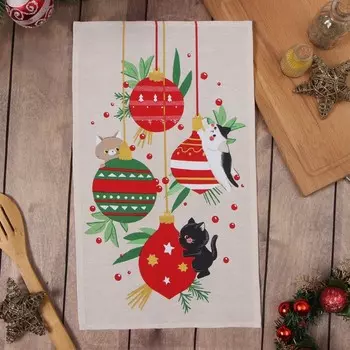 Полотенце новогоднее «Доляна. Новогодние игрушки», 2846 см, 100% хлопок, рогожка 164 г/м