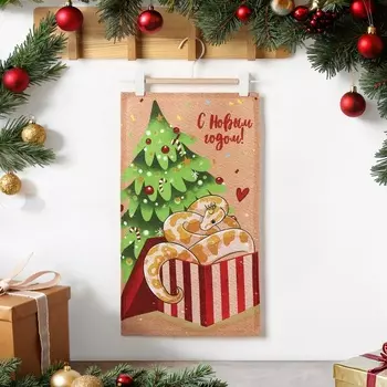 Полотенце Доляна «Новогодние подарки» 2846 см, 100% хл, рогожка 164 г/м