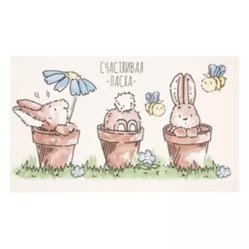 Кухонное полотенце «Доляна. Озорные зайцы», 3560 см, 100% хлопок, рогожка 164 г/м