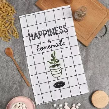 Кухонное полотенце «Доляна. Улыбайся», 2846 см, 100% хлопок, вафля 160 г/м