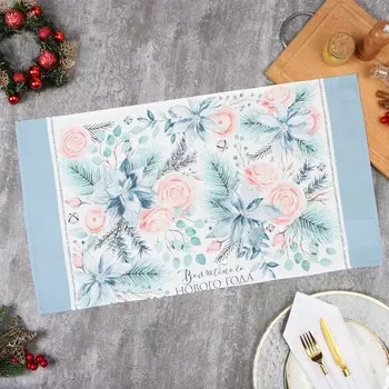 Полотенце «Этель» Christmas flowers (вид 2), 4073 см, 100% хлопок, саржа 190 г/м