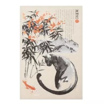 Полотенце Кот в Японии, размер 39х60 см, 160 г/м², 50% хлопок, 50% лён