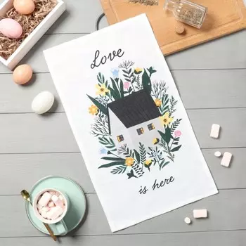 Кухонное полотенце «Доляна» Love is here, 2846 см, 100% хлопок, рогожка 160 г/м