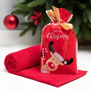 Полотенце махровое Экономь и Я "Веселый олень" 30*60 см, цв.красный, 70% хл., 30% бамбук, 340 г/м2 9