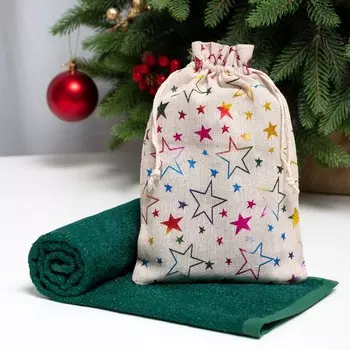 Полотенце махровое Экономь и Я "Звёздочки" 30*60 см,цв.тёмно-зелёный,70% хл.,30% бамбук,340 г/м2 917