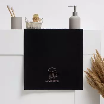 Полотенце махровое «Этель» Love beer, 3550 см, хлопок 100%, чёрное