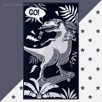 Полотенце махровое «Этель» T-rex, 70130 см, хлопок 100%, синее/белое