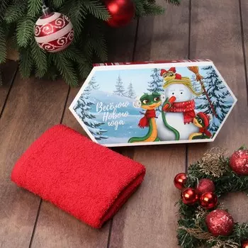Полотенце махровое «Этель. Зимние развлечения», 3060 см, хлопок 100%, красное
