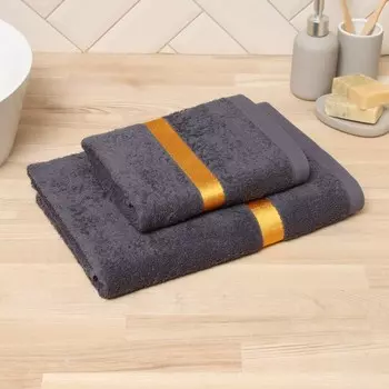 Полотенце махровое Love Life «Самум», 70140 см, хлопок 100%, тёмно-серое, оранжевое