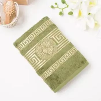 Полотенце махровое жаккардовое Афина 70х140 см, оливковый, хлопок 100%, 450г/м2