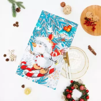 Полотенце новогоднее, размер 35х60 см, Активный новый год, вафля, 160г/м2, хлопок 100%