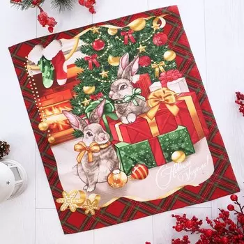 Полотенце новогоднее, размер 45х60 см, Символ года, вафля, 160 г/м, хлопок 100%