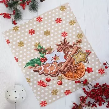 Полотенце новогоднее, размер 45х60 см, Уютный вечер, вафля, 160 г/м, хлопок 100%