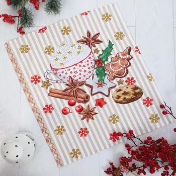 Полотенце новогоднее, размер 45х60 см, Уютный вечер, вафля, 160 г/м, хлопок 100%