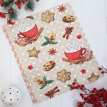 Полотенце новогоднее, размер 45х60 см, Уютный вечер, вафля, 160 г/м, хлопок 100%