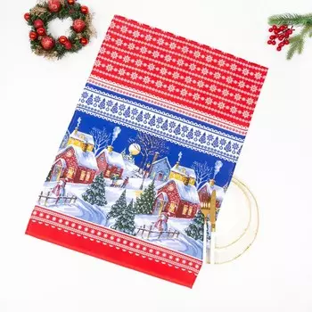 Полотенце DomoVita «Зимний вечер», цвет красный,рогожка 170 гр/м, 50х70 см, 100% хлопок