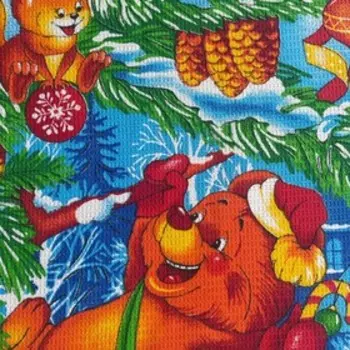 Полотенце новогоднее, размер вафельное Мишка 45х60см, 150г/м, 100% хлопок