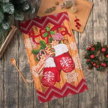 Полотенце новогоднее «Варежки» 35х60 см, 160г/м