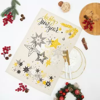 Полотенце новогоднее звёзды, размер 39х60 см, 50% лён, 50% хлопок, 160г/м²