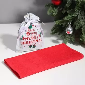 Полотенце подарочное Экономь и Я "Счастливого Рождества" 30х60 см, цв. красный, 100% хл, 340