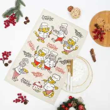 Полотенце Поварята, размер 39х60 см, 50% лён, 50% хлопок, 160г/м