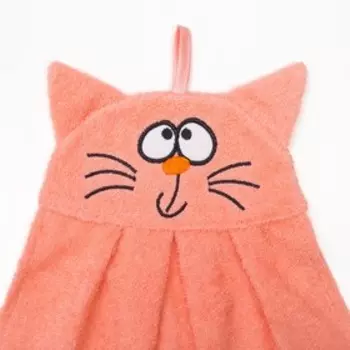 Полотенце-рушник махровый "Котик", 43×35 см, персик, хлопок 100%, 300 г/м²