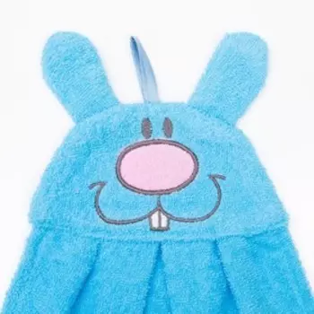 Полотенце-рушник махровый «Зайчик», размер 43×35 см, цвет голубой, 100% хлопок, 300 г/м²