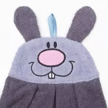 Полотенце-рушник махровый «Зайчик», размер 43×35 см, цвет тёмно-серый, 100% хлопок, 300 г/м²