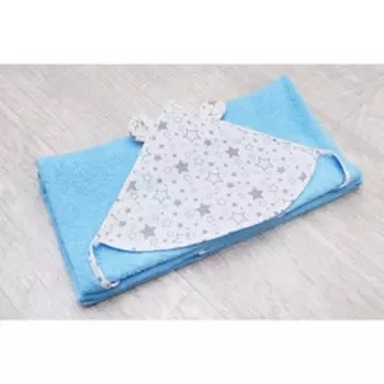 Полотенце-уголок Cute love, размер 90 × 90 см, принт звездопад, цвет серый/голубой