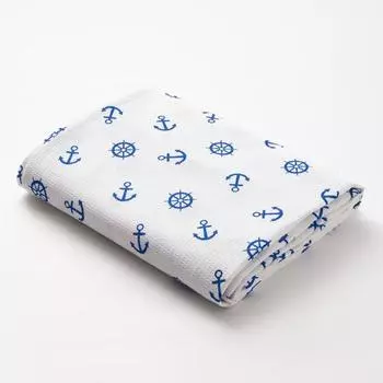 Полотенце вафельное банное Экономь и Я «Якоря» 80х150 см, цв.белый, 150 гр/м2, 100% хл