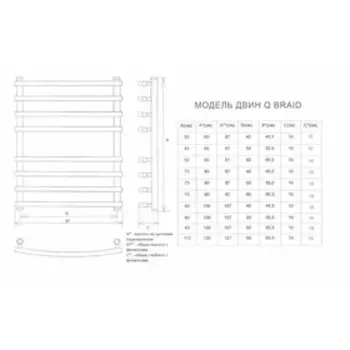 Полотенцесушитель «ДВИН», Q braid, 80/50, 1″–3/4″–1/2″, универсальный