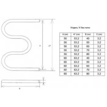 Полотенцесушитель «ДВИН», водяной, M-образный, 50/60, 3/4″, без полки
