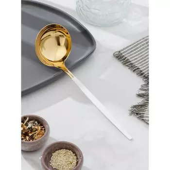 Половник цельнотянутый Magistro, «Грэйс», 24 см, цвет ручки белый, цвет головы золотой