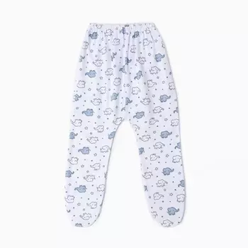 Ползунки детские, цвет белый/слоны, рост 62